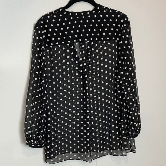 Alice + Olivia Sheer Sheila Black w/ Ivory Embroidered Flowers Top Size L - Picture 6 of 7